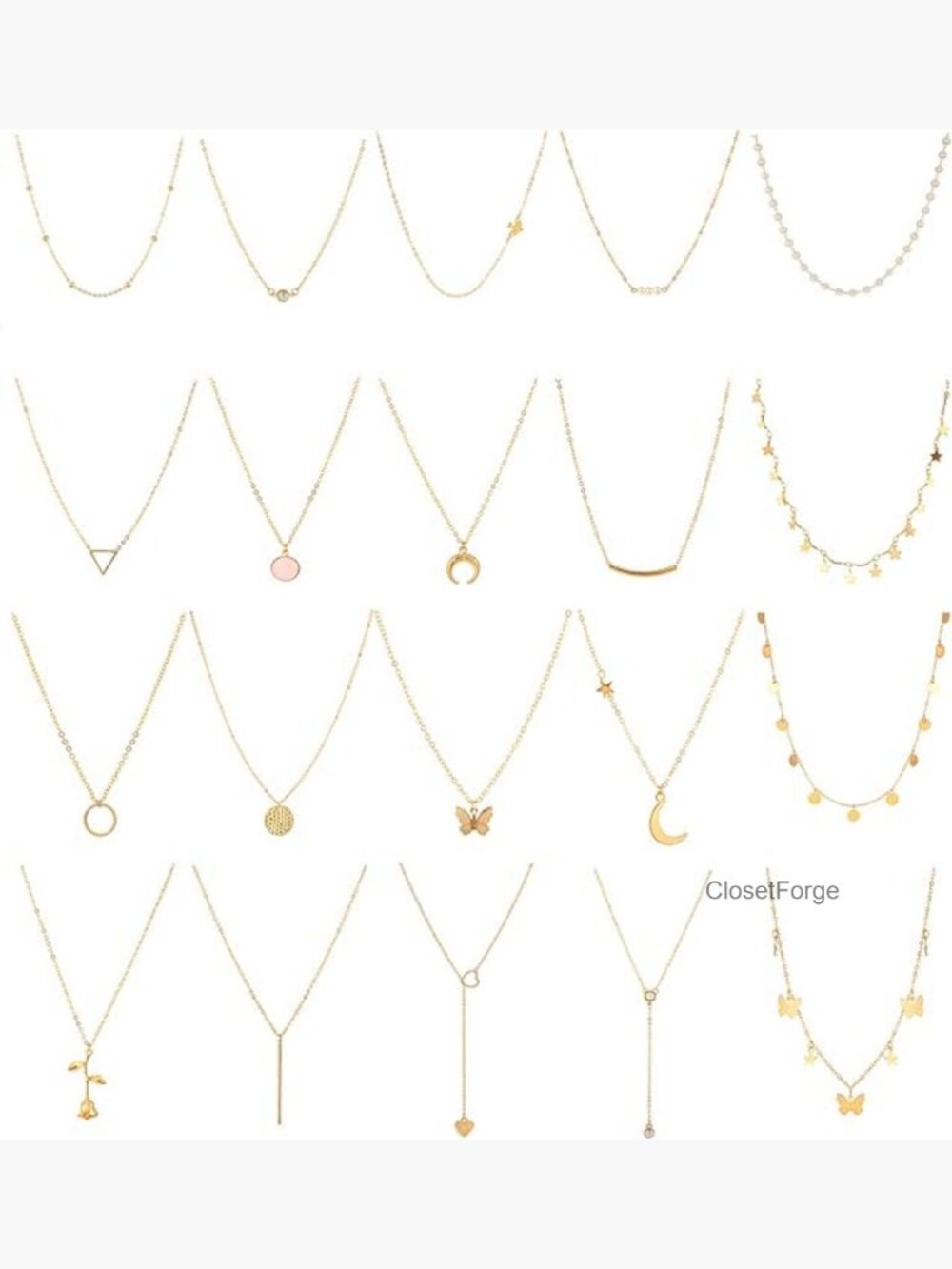 20 Pcs Dainty Layered Choker Necklace Set Simple Gold Pendant Jewelry Gift